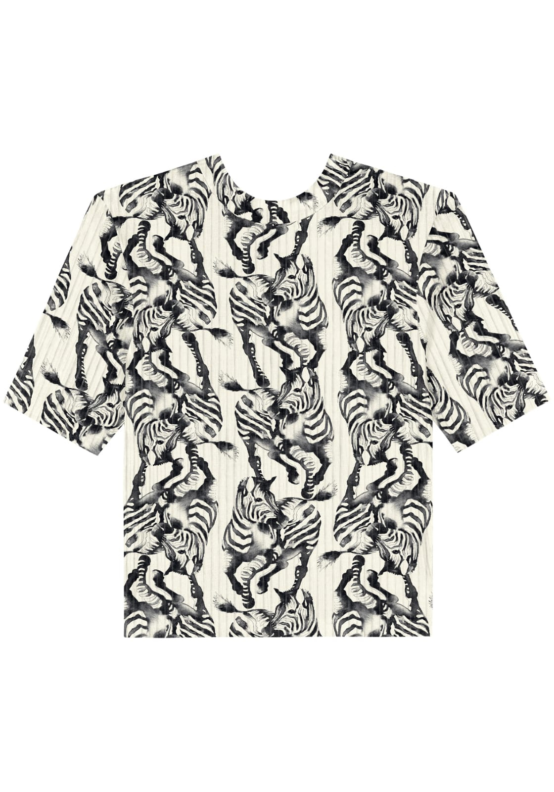 Blusa Estampada Canelada De Mangas Curtas Em Malha 9344E