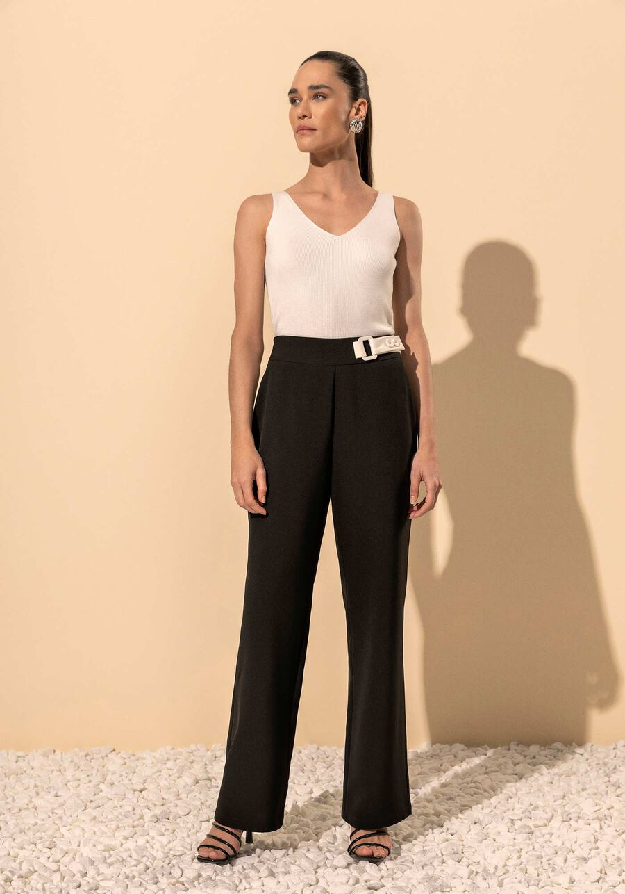 Calça Reta De Cintura Alta Com Detalhe No Cós 5513E