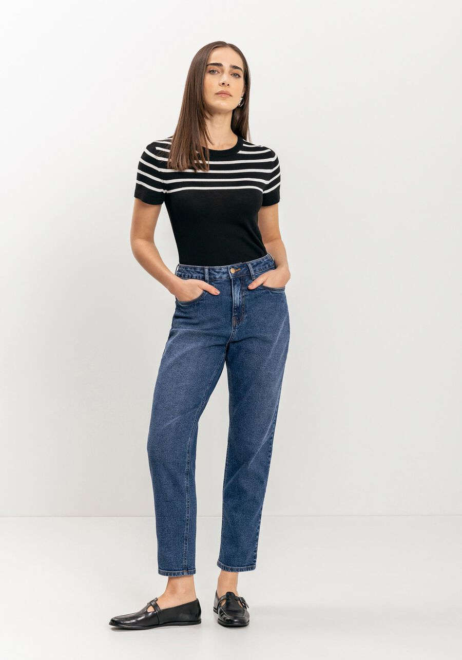 Calça Jeans Mom Comfort Com Cintura Alta E Elastano 0765E