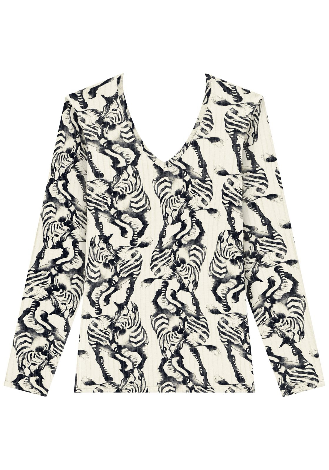 Blusa Estampada De Mangas Longas Em Malha  Lez a Lez 9206e