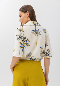 Camisa De Mangas Curtas Estampada Com Botões E Amarração 9135E