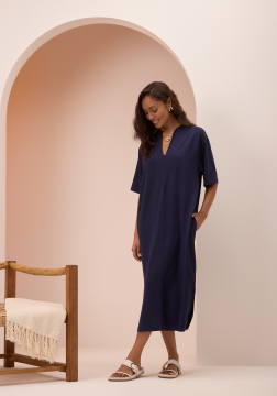 Vestido Manga Curta Midi Alongado Lunender C5016