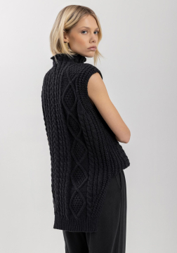 Blusão Sem Mangas Alongado Com Gola Alta Em Tricô 7347E