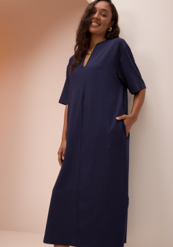 Vestido Manga Curta Midi Alongado Lunender C5016