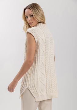 Blusão Sem Mangas Alongado Com Gola Alta Em Tricô 7347E