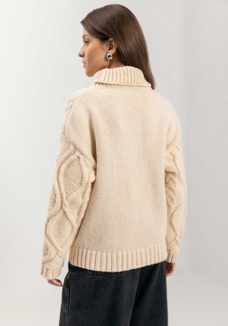 Blusão De Manga Longa Em Tricô Com Gola Alta 9029E