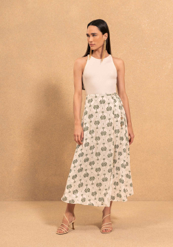 Saia Estampada Ch&aacute; De Cintura Alta Com Amarra&ccedil;&atilde;o Lez a Lez 5464E