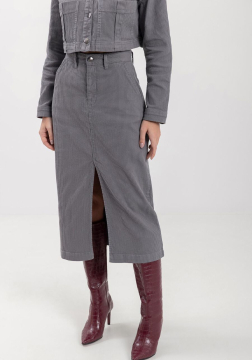 Saia Midi Cotel&ecirc; Com Fenda Frontal Em Sarja 0848E