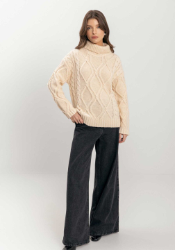 Blusão De Manga Longa Em Tricô Com Gola Alta 9029E