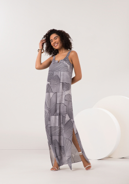 Vestido de al&ccedil;a longo em viscose lunender  C0164