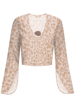 Blusa Estampada em Linho com Detalhe Decote 6854L