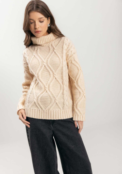 Blusão De Manga Longa Em Tricô Com Gola Alta 9029E