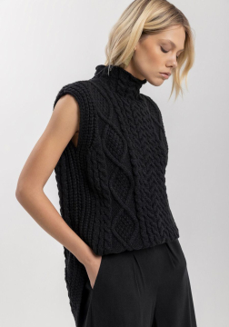 Blusão Sem Mangas Alongado Com Gola Alta Em Tricô 7347E