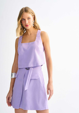 Blusa Cropped em Linho com Decote Quadrado  3108E