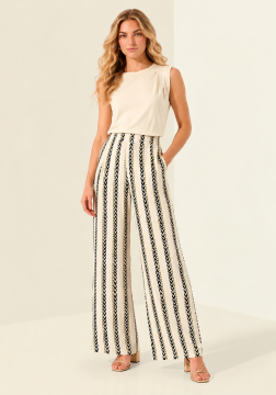 Cal&ccedil;a Pantalona Estampada de Cintura Alta em Viscose Lez a Lez 3682E