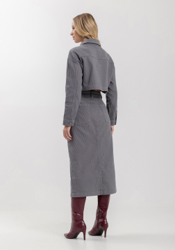 Saia Midi Cotelê Com Fenda Frontal Em Sarja 0848E