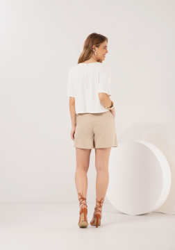 Blusa Cropped  Manga Curta Crepe na frente Malha nas costas C0122