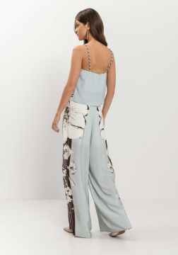 Calça Pantalona Estampada Com Cintura Alta E Zíper Lez a Lez 9333E