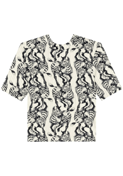 Blusa Estampada Canelada De Mangas Curtas Em Malha 9344E