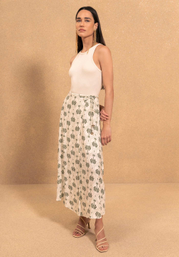 Saia Estampada Ch&aacute; De Cintura Alta Com Amarra&ccedil;&atilde;o Lez a Lez 5464E