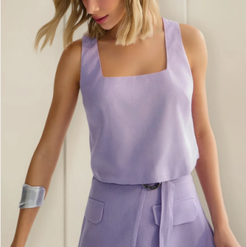 Blusa Cropped em Linho com Decote Quadrado  3108E