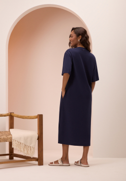 Vestido Manga Curta Midi Alongado Lunender C5016