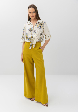 Camisa De Mangas Curtas Estampada Com Botões E Amarração 9135E