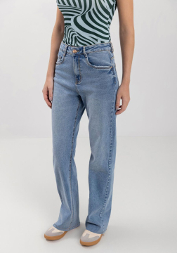 Cal&ccedil;a Jeans Reta Com Barra Desfiada E Elastano 0795E