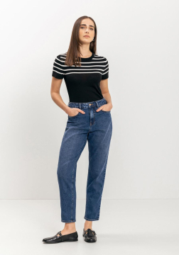 Calça Jeans Mom Comfort Com Cintura Alta E Elastano 0765E