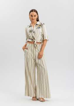 Camisa De Mangas Curtas Estampada Com Botões E Amarração 9135E