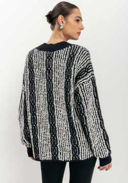 Blusão Em Tricô De Mangas Longas Com Decote Em V 9030 e