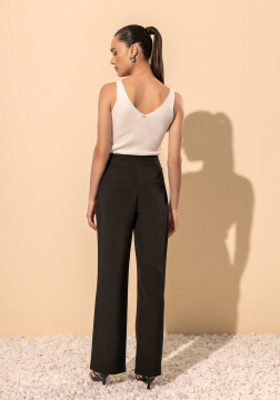 Calça Reta De Cintura Alta Com Detalhe No Cós 5513E