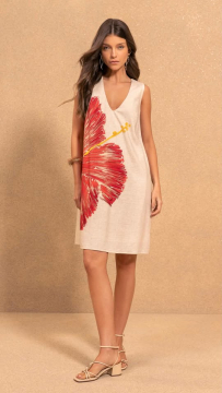 Vestido Curto Estampado Com Decote V e Recorte nas Costas Lez a Lez 5494e