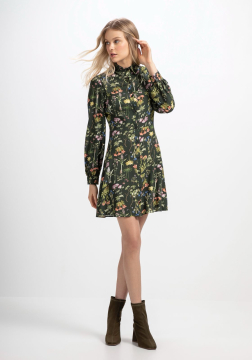 Vestido Curto Chemise Estampado com Manga Longa Lez a Lez 9888L