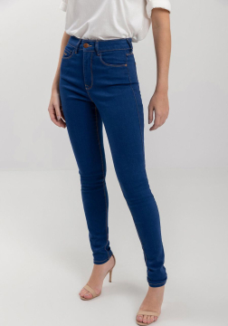 Calça Jeans Skinny Com Cintura Alta E Costura Pespontada 0756E