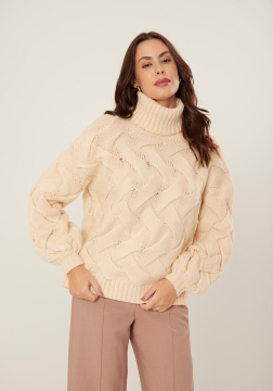 Blus&atilde;o De Mangas Longas Com Gola Alta Em Tric&ocirc; 7041E