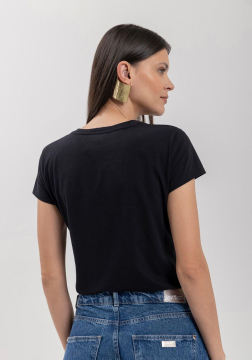 Blusa De Mangas Curtas Com Bordado Em Alto Relevo 7197E