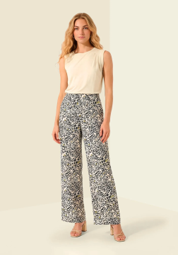Cal&ccedil;a Pantalona Estampada de Cintura Alta em Viscose Lez a Lez 3682E