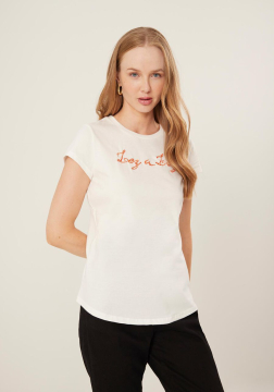 Blusa De Mangas Curtas Com Bordado Em Alto Relevo 7197E