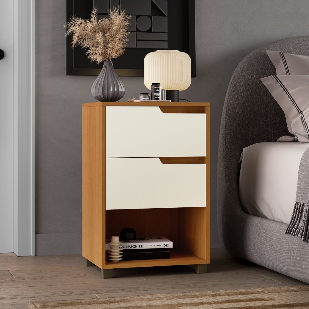 Mesa Auxiliar Da Vinci 45cm 2 Gavetas Mdf Nature / Champanhe 512