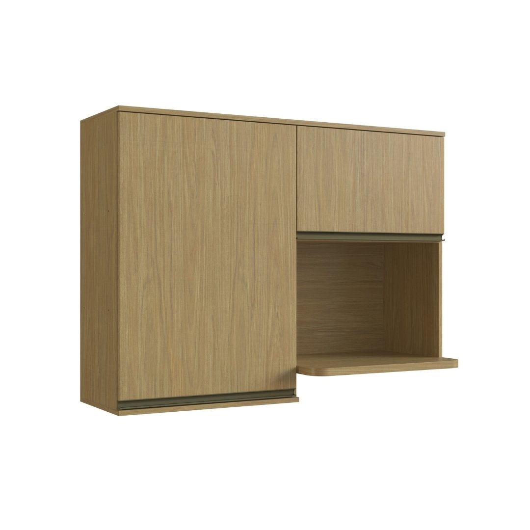 Armário Aéreo Alto 120cm 3 Portas Mdf Louro Freijó / Louro Freijó C/ Nicho P/ Micro-ondas Linha Nova Dubai 3961