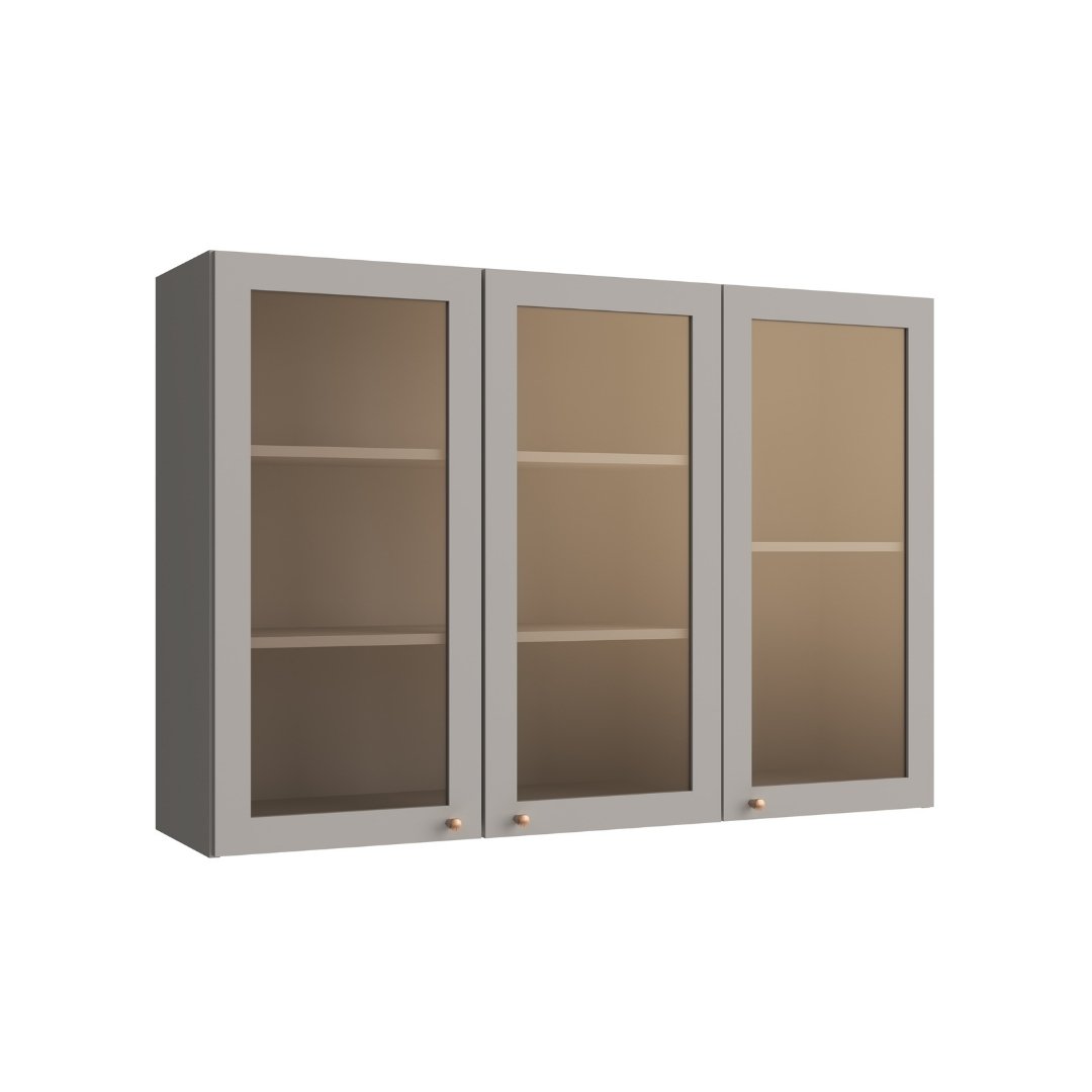 Armário Aéreo Alto 120cm 3 Portas Vidro Reflecta Mdf Cinza / Cinza Linha Sardenha 4119