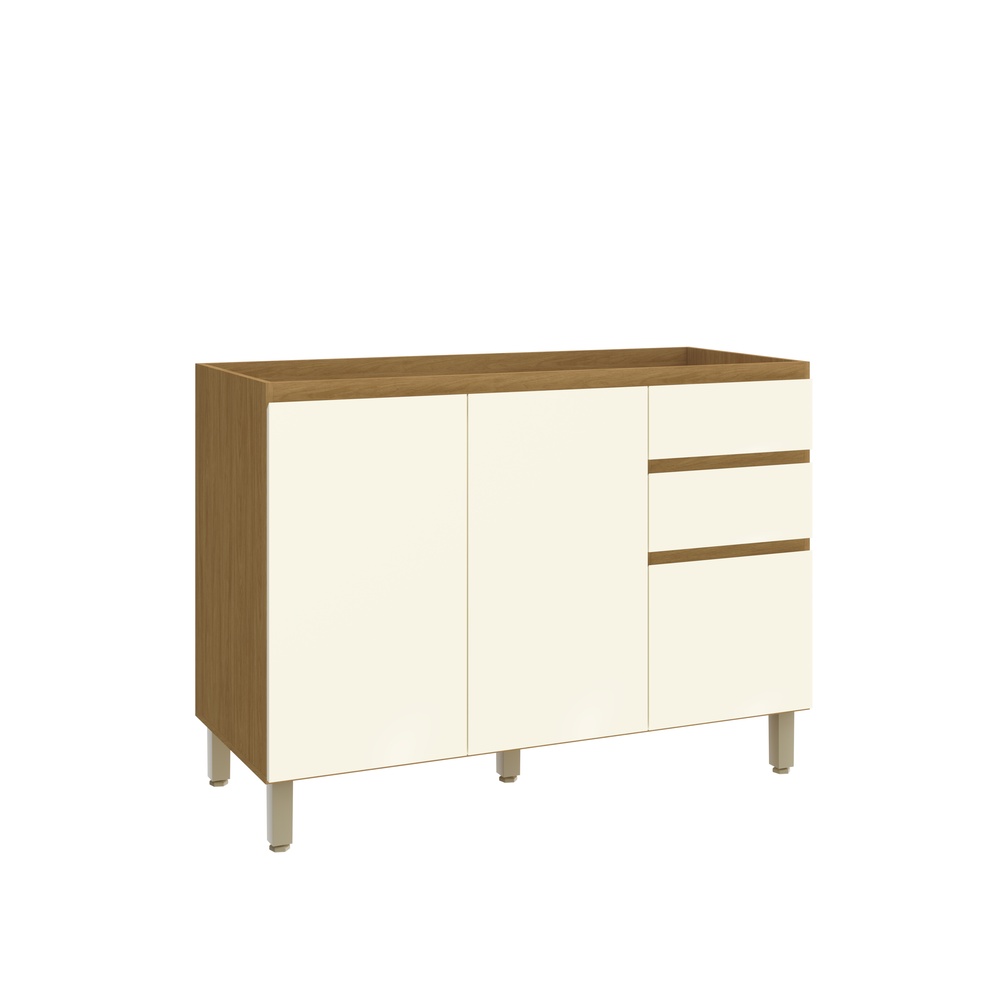 Balcão P/ Pia 120cm 2 Portas 3 Gavetas Mdf Mascavo / Champanhe Linha Mira 4607