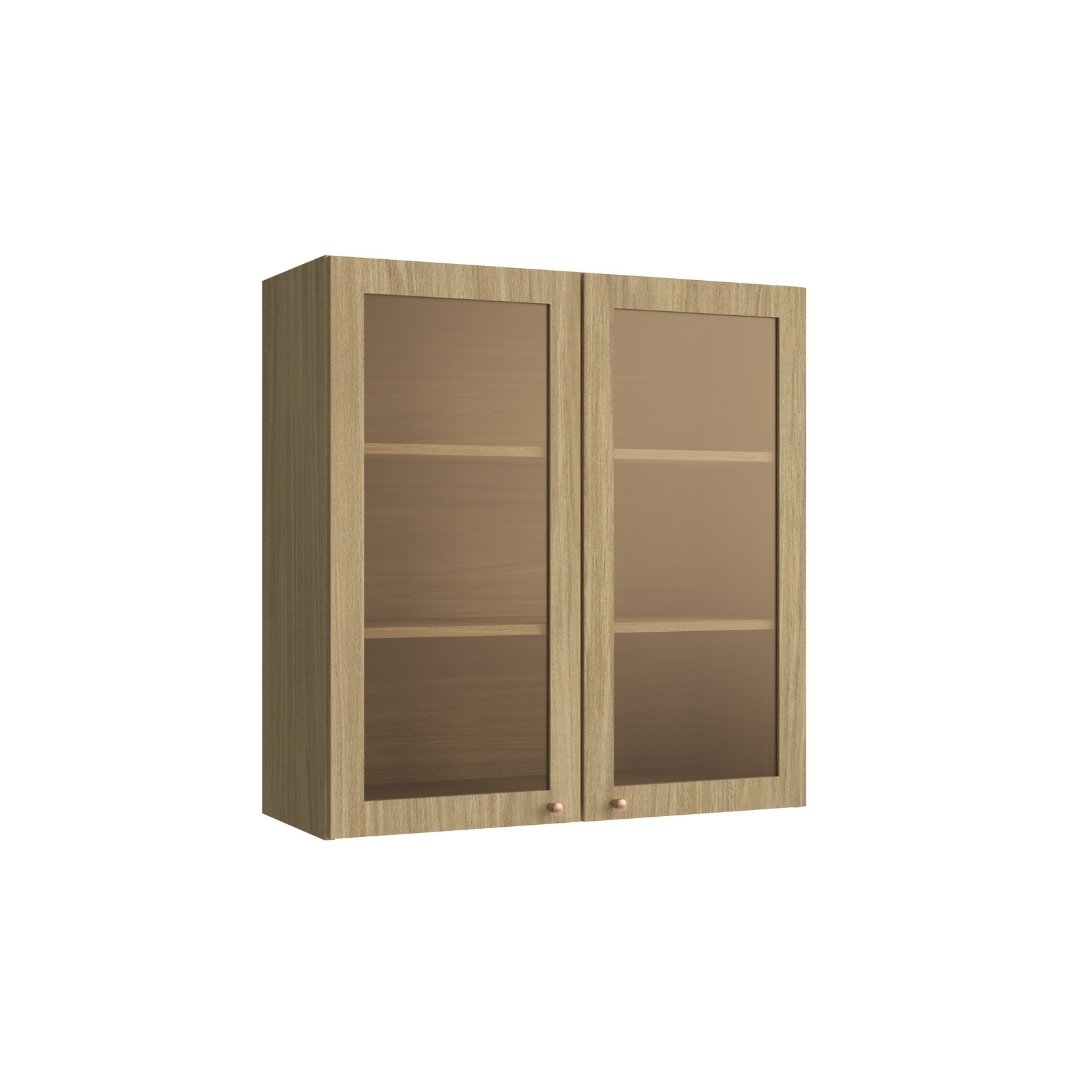Armário Aéreo Alto 80cm 2 Portas Vidro Reflecta Mdf Louro Freijó / Louro Freijó Linha Sardenha 4189