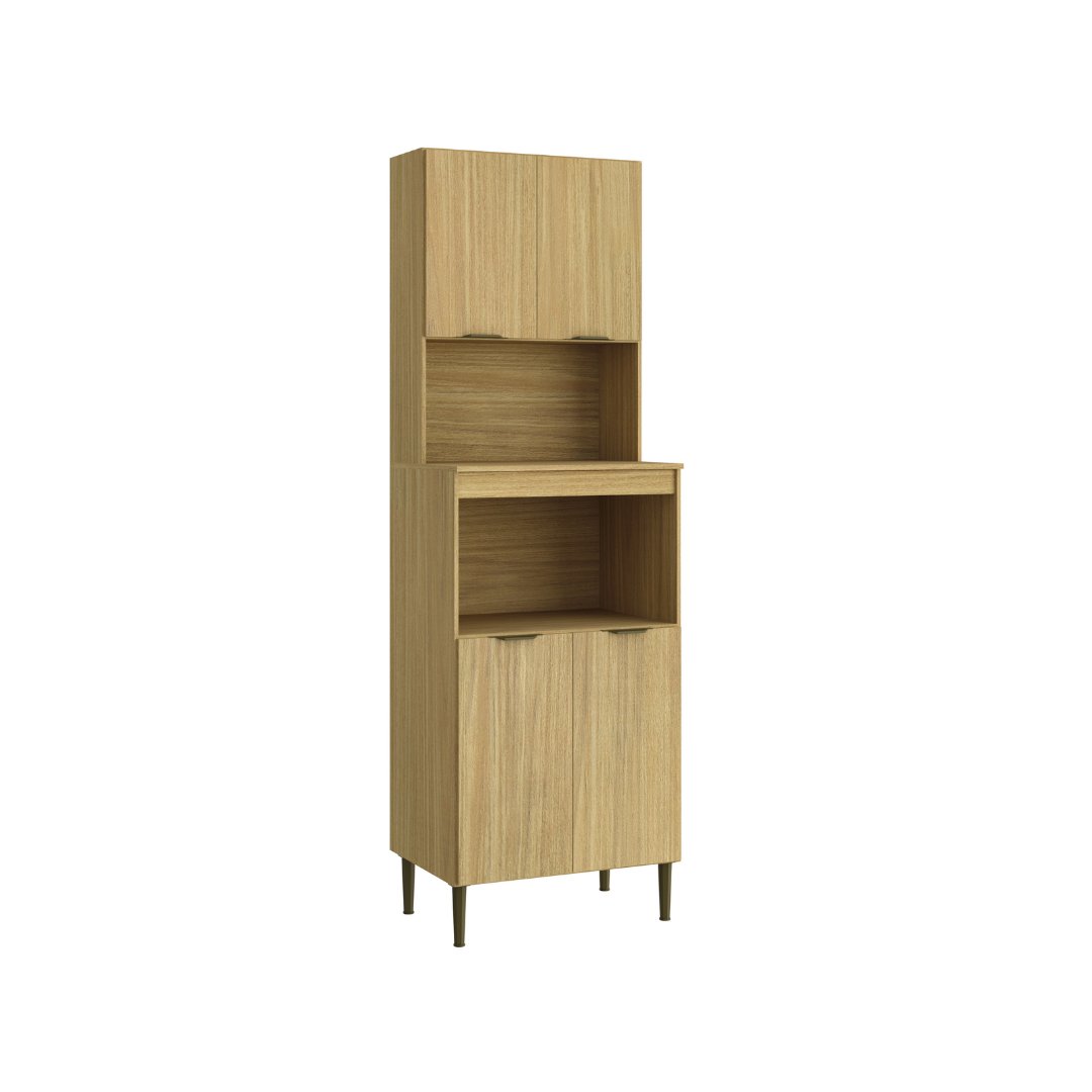 Torre Quente 70cm 4 Portas Mdf Louro Freijó / Louro Freijó C/ Espaço P/ Forno Elétrico e Micro-ondas Linha Ibiza 4303