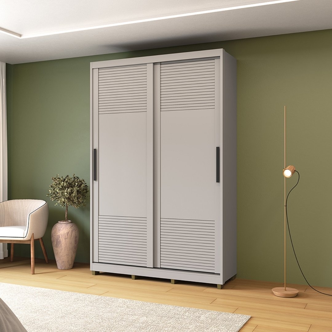 Roupeiro Thales 150cm 2 Portas 3 Gavetas Mdf Cinza / Cinza Grafiatto S/ Espelho 521