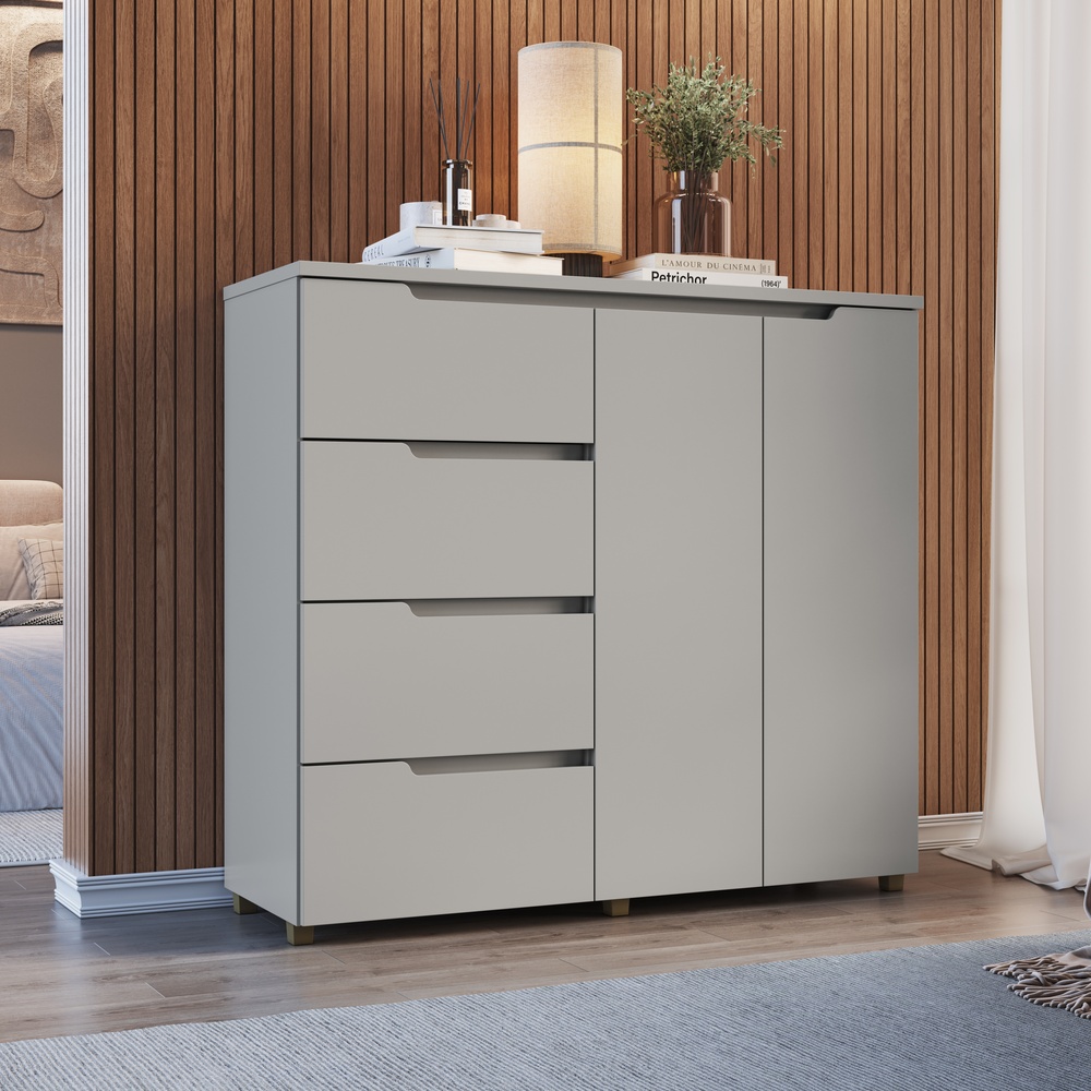 Cômoda Línea  130cm 2 Portas 4 Gavetas Mdf Cinza / Cinza 523