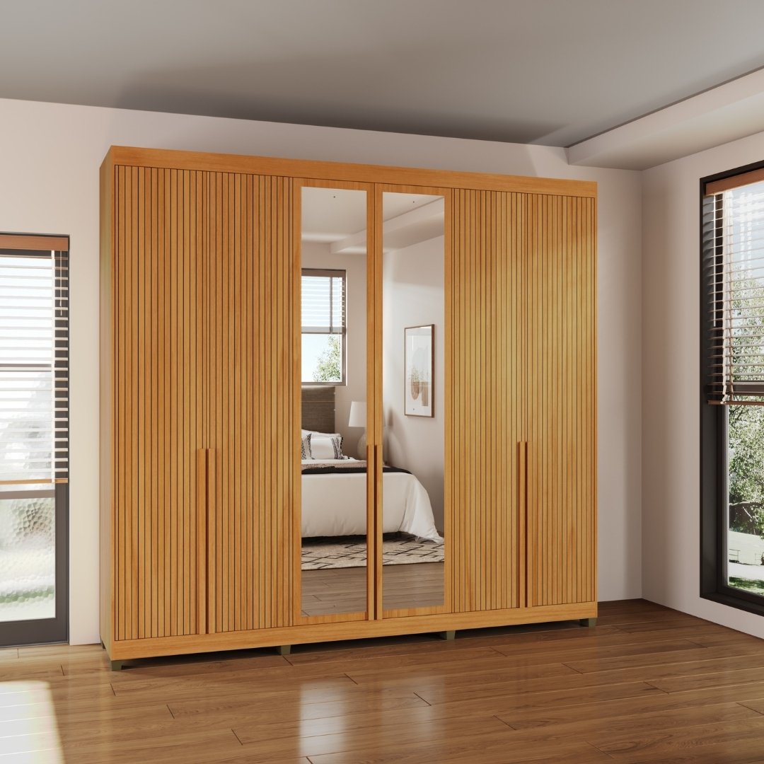 Roupeiro Newton 250cm 6 Portas 4 Gavetas Mdf Nature / Nature Grafiatto C/ Espelho 517