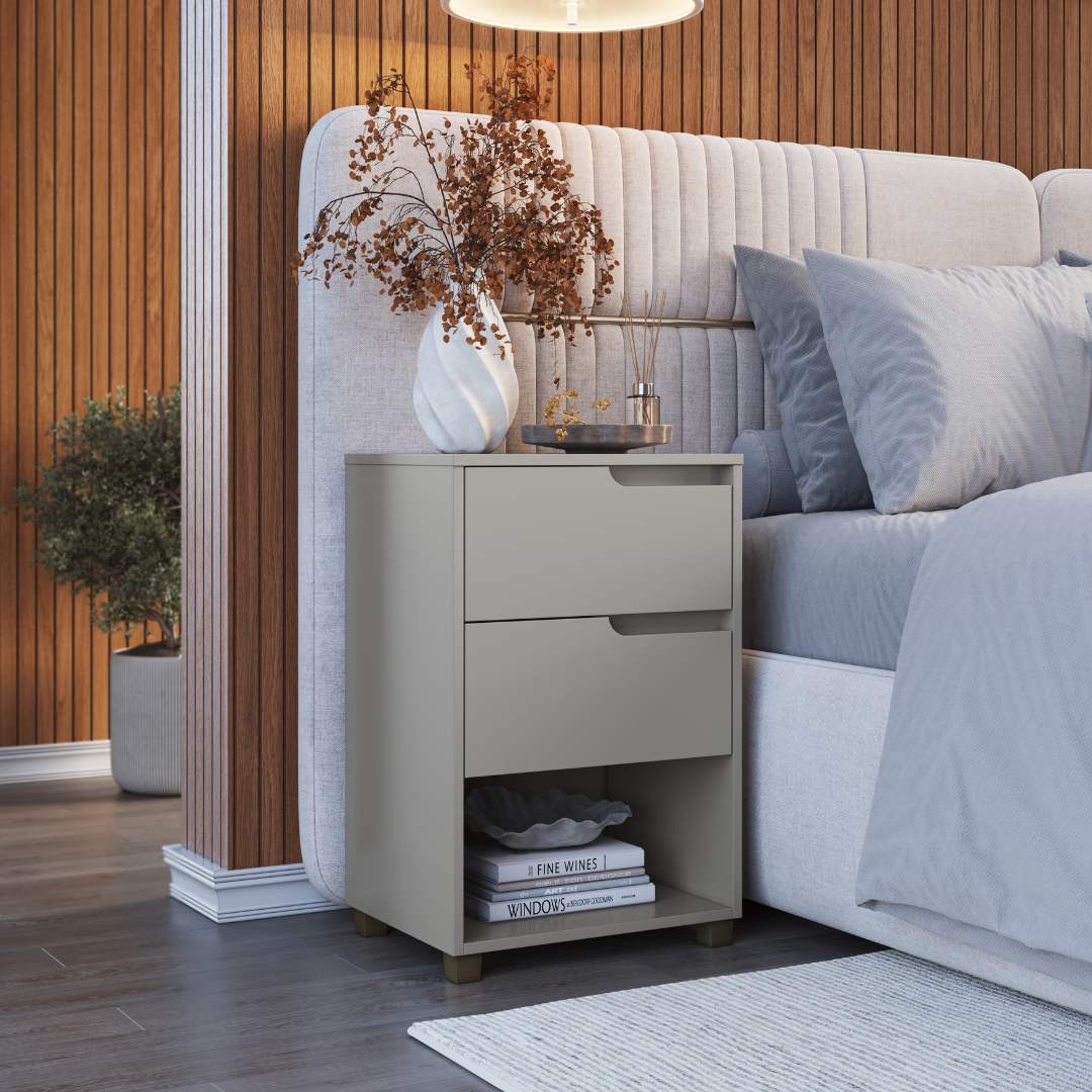 Mesa Auxiliar Da Vinci 45cm 2 Gavetas Mdf Cinza / Cinza 512