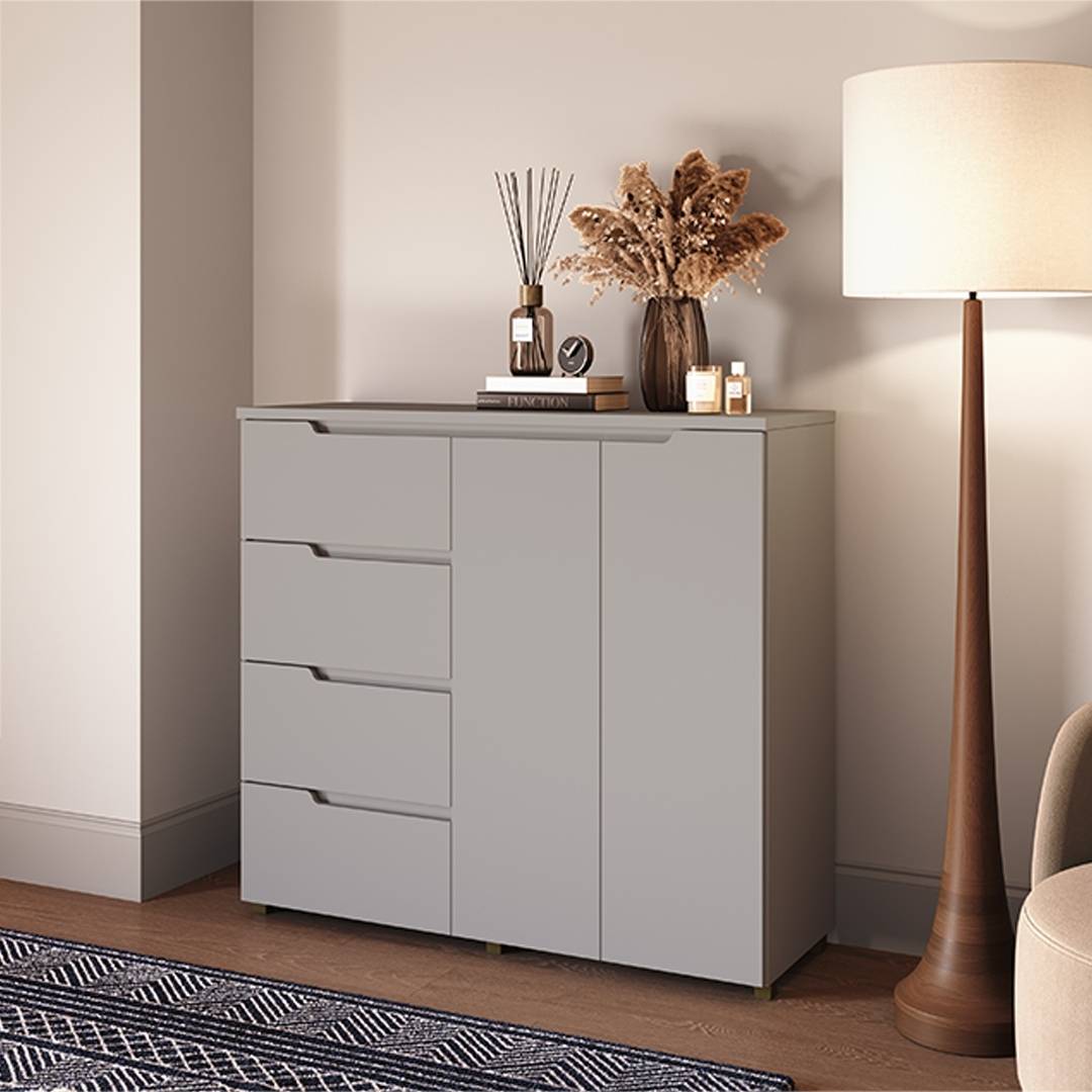 Cômoda Línea  130cm 2 Portas 4 Gavetas Mdf Cinza / Cinza 523